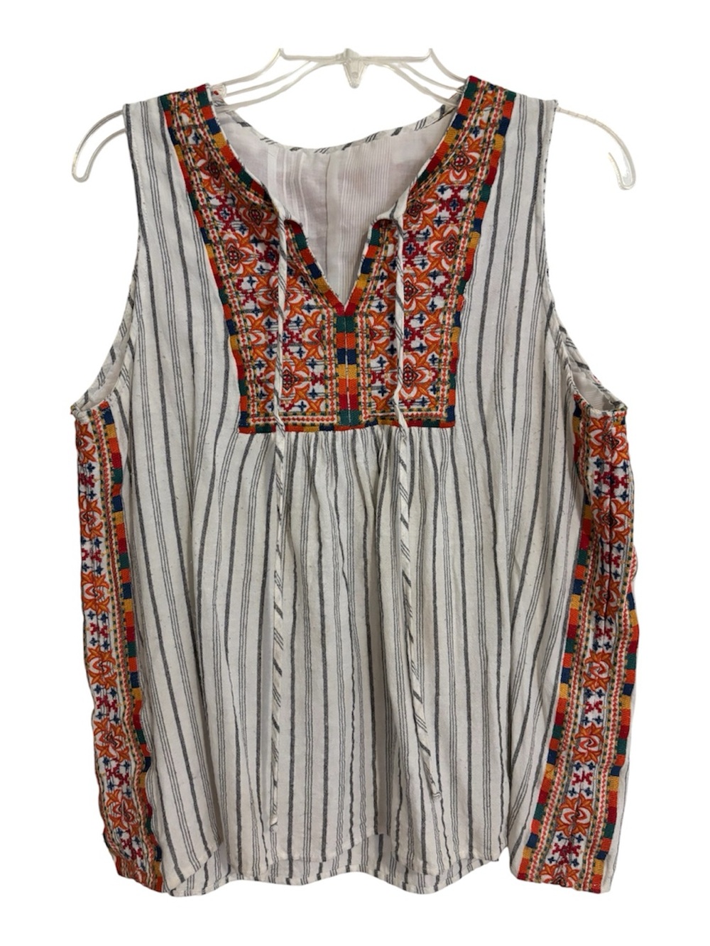 Medium Sleeveless Embroidered Striped Women's Top Multicolor